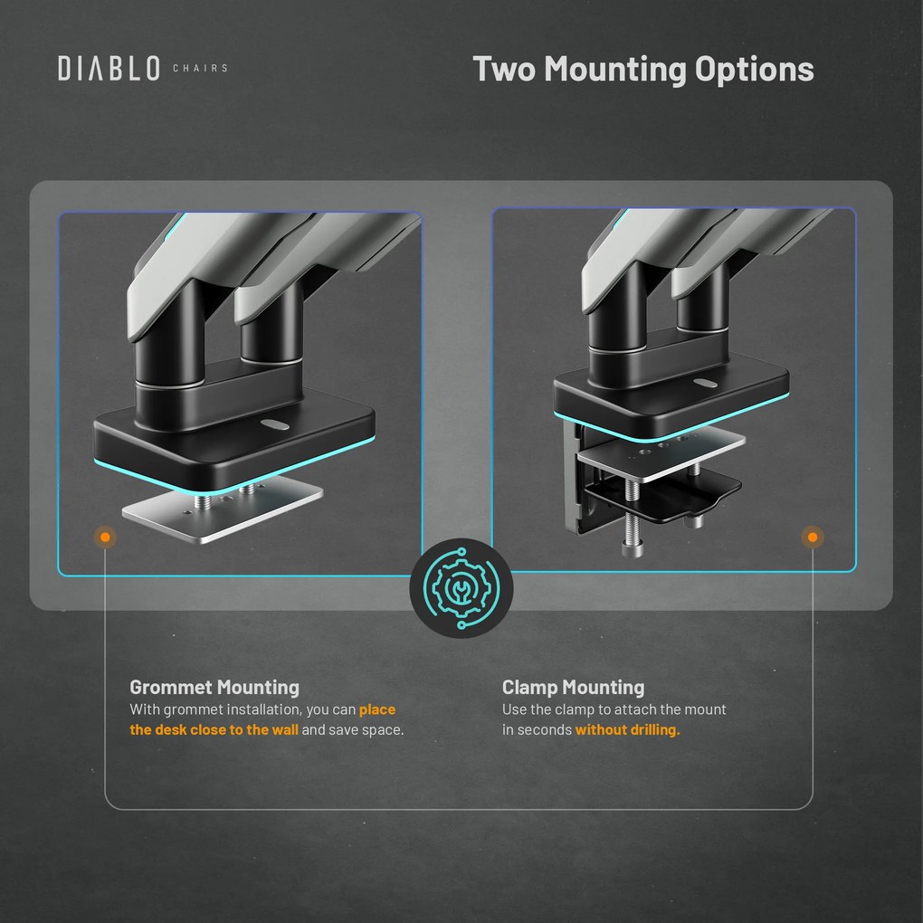 Dupla monitortartó 35" RGB, szürke-fekete: Diablo X-Arm Dual