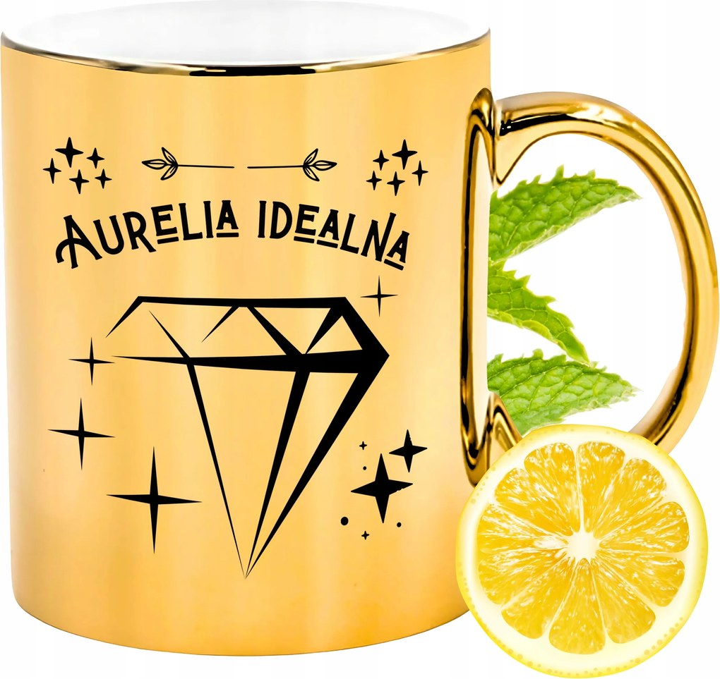 Prémium Arany Csillogó Bögre Auréliának Ajándék Nyomtatott Fotóval