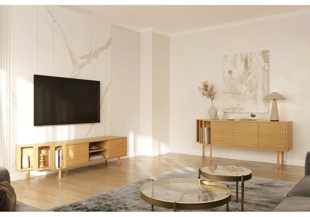 Natúr színű komód tölgyfa dekorral 189x65x44 cm Shift – Woodman