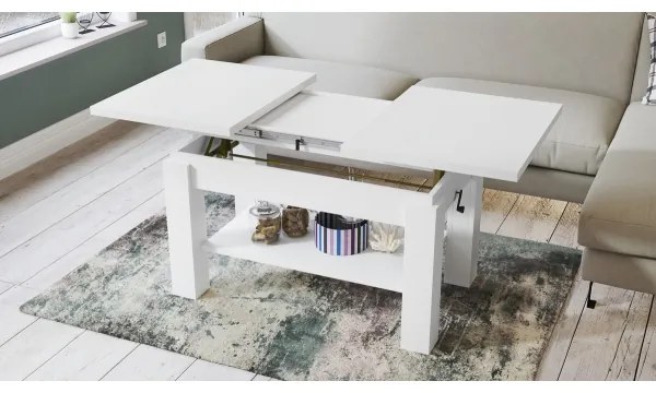 Fehér ADONIS kihúzható konferencia- és étkezőasztal polccal
