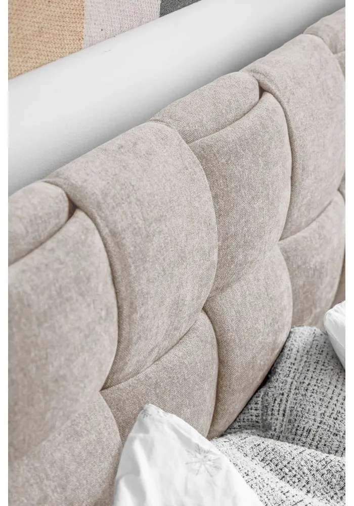 Bézs kárpitozott franciaágy ágyráccsal 160x200 cm Eve – Miuform