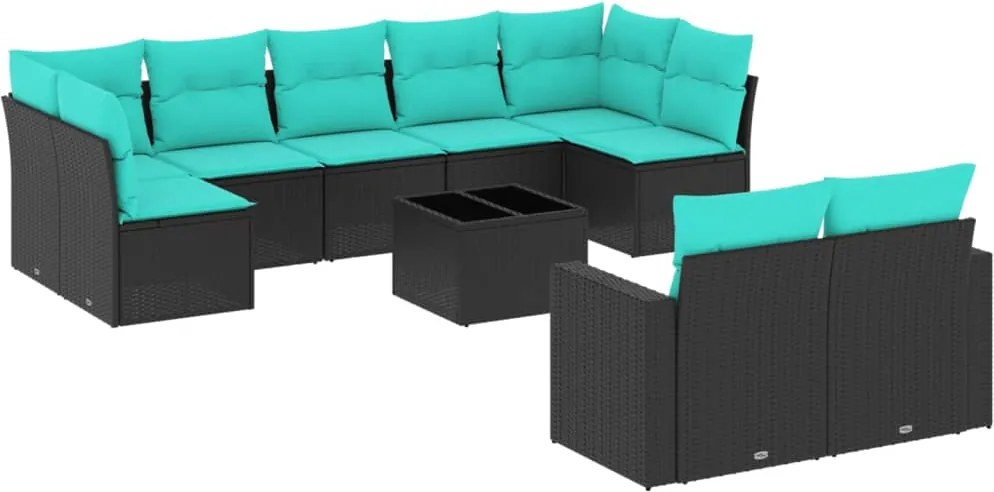 vidaXL 10 részes fekete polyrattan kerti ülőgarnitúra párnával