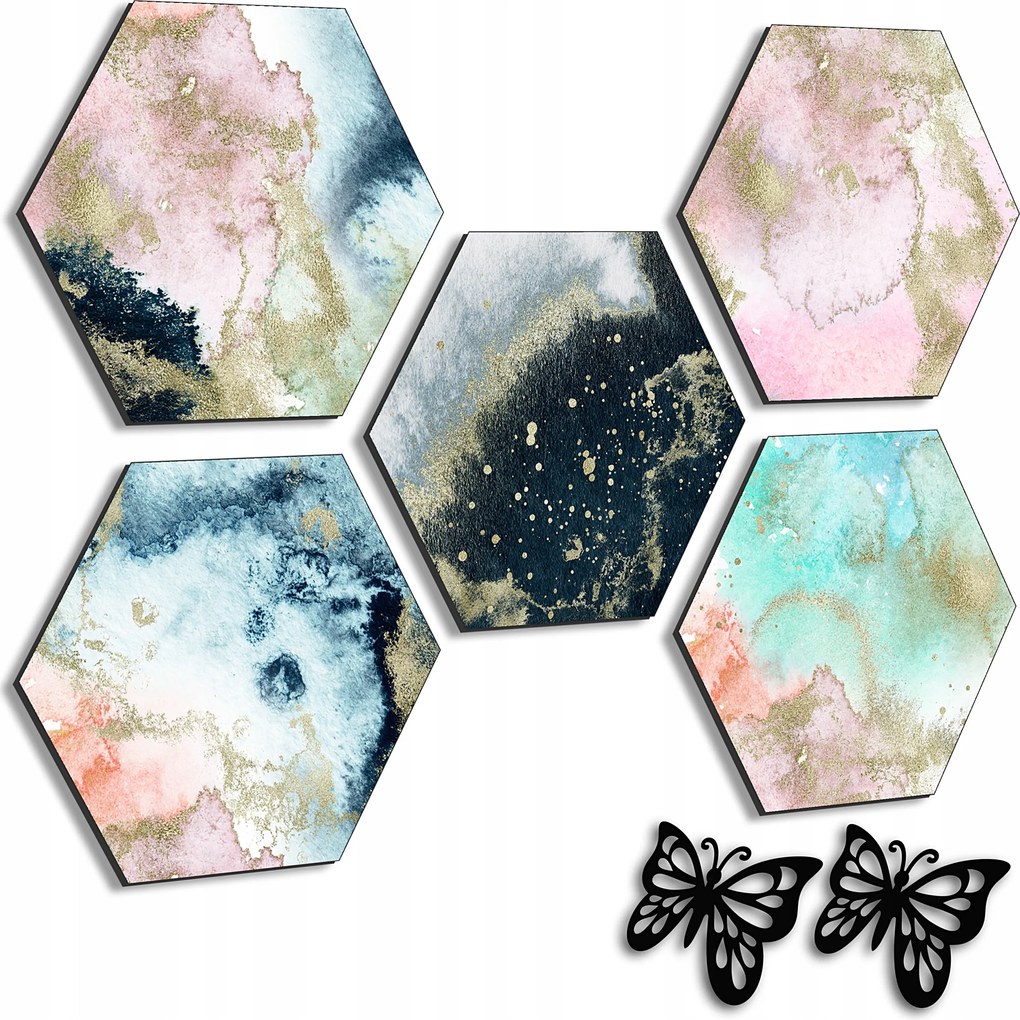 5 db Kép Nappaliba Falra Lézervágott Kép Szett Modern Arany