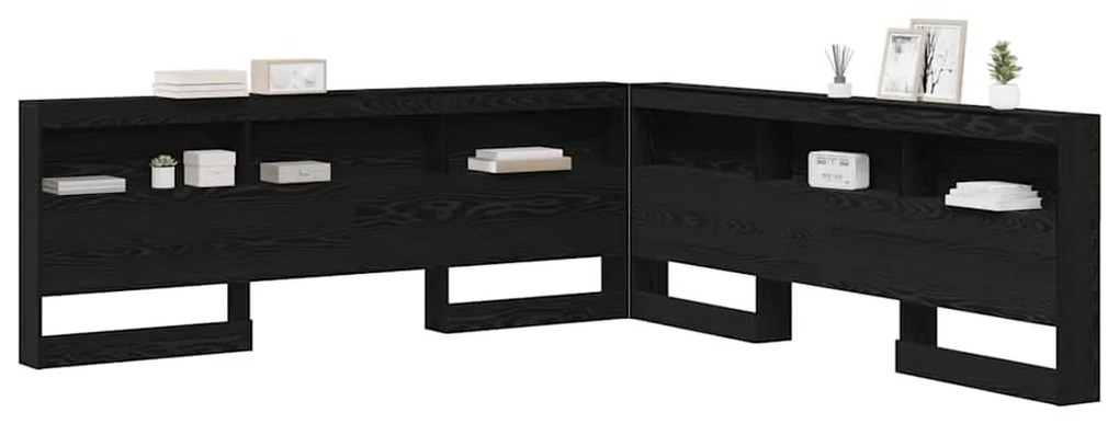 Tároló fejtámla polcokkal tárolóval Musta tammi 200 cm Faanyag