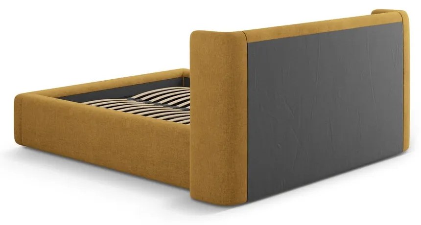 Mustársárga kárpitozott ágyneműtartós franciaágy ágyráccsal 180x200 cm Jason – Windsor & Co Sofas