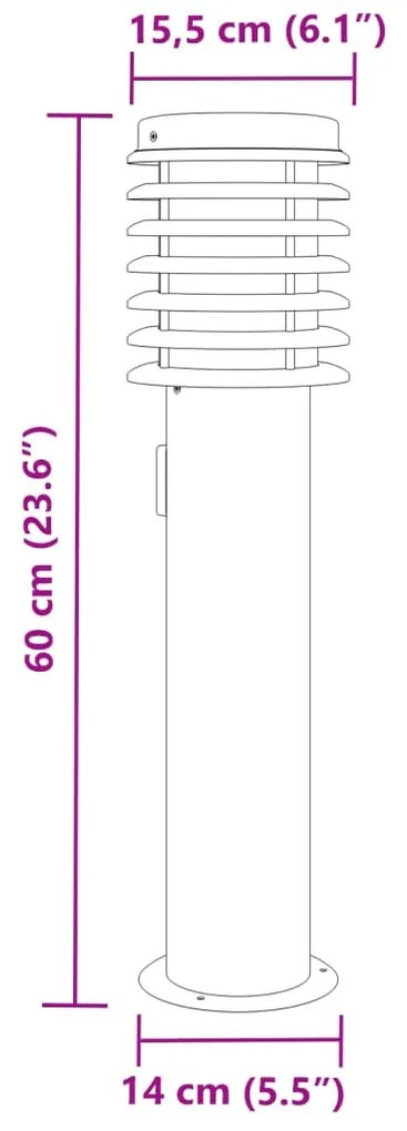 fekete rozsdamentes acél kültéri állólámpa aljzattal 60 cm