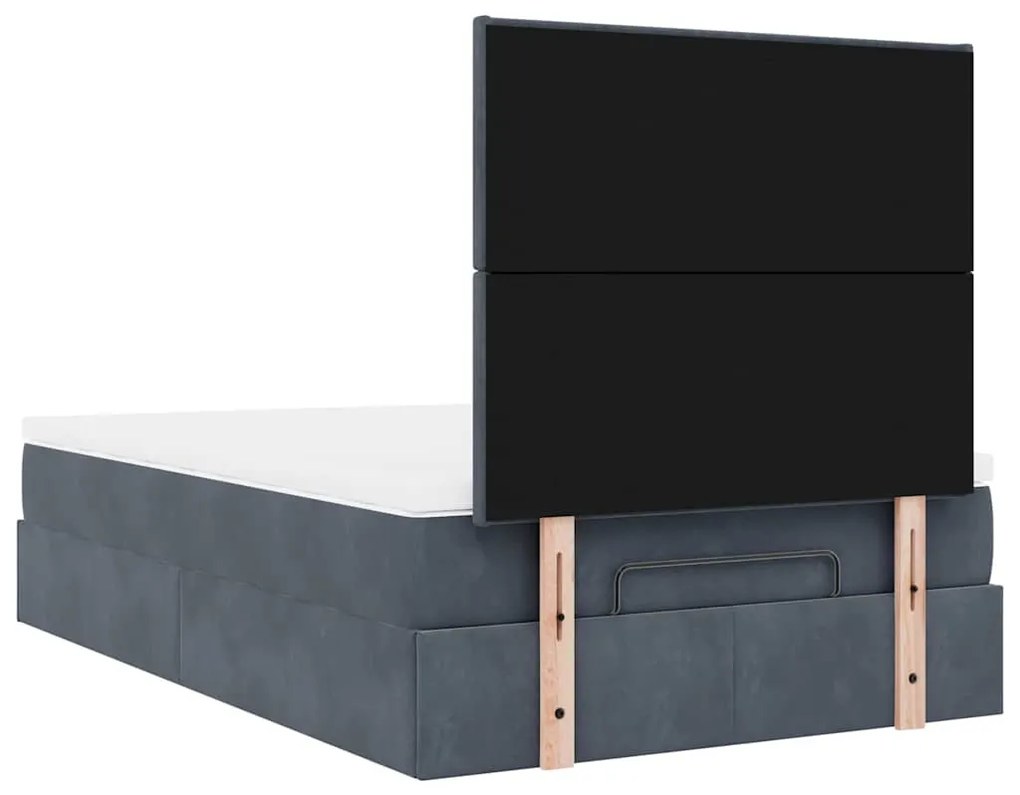 Ottomán ágykeret matracokkal sötétszürke 120x190cm bársony
