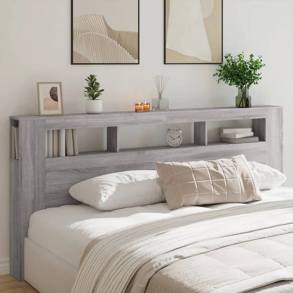 szürke sonoma szerelt fa LED-es fejtámla 220 x 18,5 x 103,5 cm