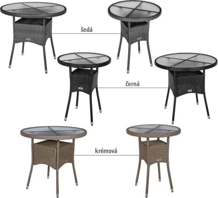 STILISTA Kerti polyrattan asztal 60 x 75 cm krémszínű