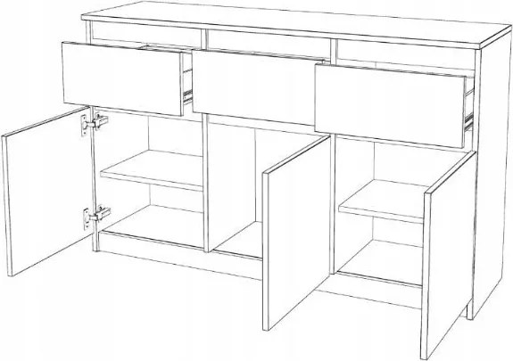 Washington 3S3F Komód Fehér 120 cm