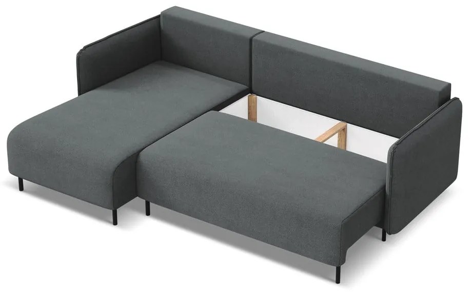 Sötétszürke kinyitható-tárolóhelyes sarokkanapé (bal oldali) Luana – Makamii