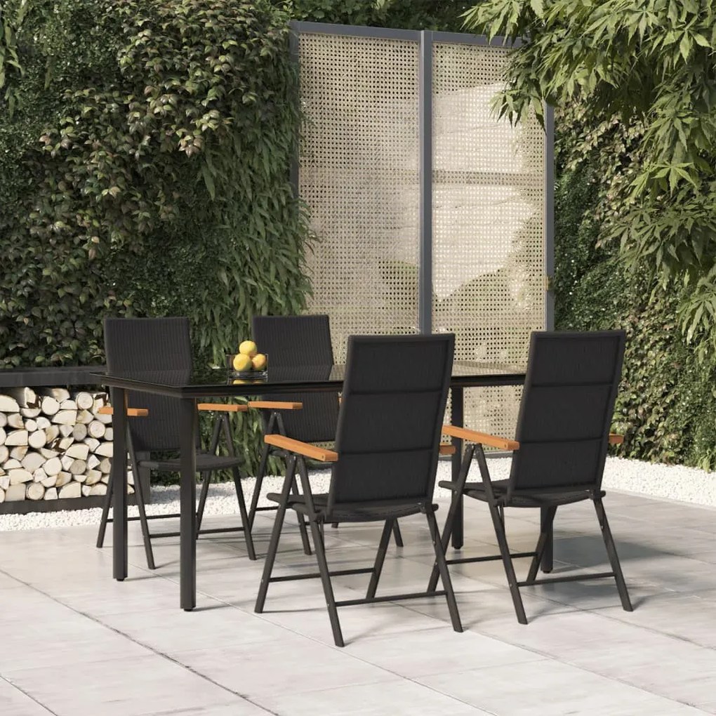 5 részes fekete és barna polyrattan kerti étkezőgarnitúra