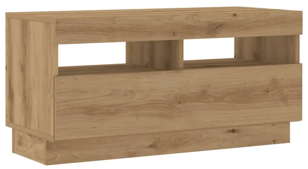 kézműves tölgyszínű szerelt fa TV-szekrény LED-ekkel 80x35x40cm