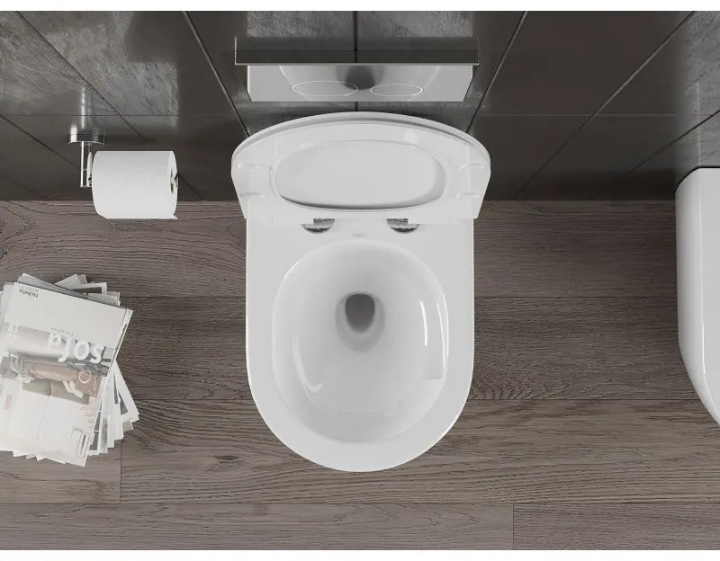 Mexen Carmen, falra akasztható wc csésze 490x365x340 mm, Perem nélküli Tornado + duroplast wc ülőke, fényes fehér, 30880100T