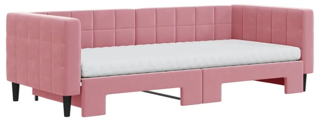 rózsaszín kihúzható bársony heverő matraccal 90 x 200 cm