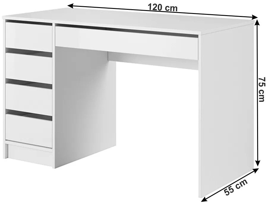 Fésülködőasztal, fehér/fehér fényes, DAKOTA