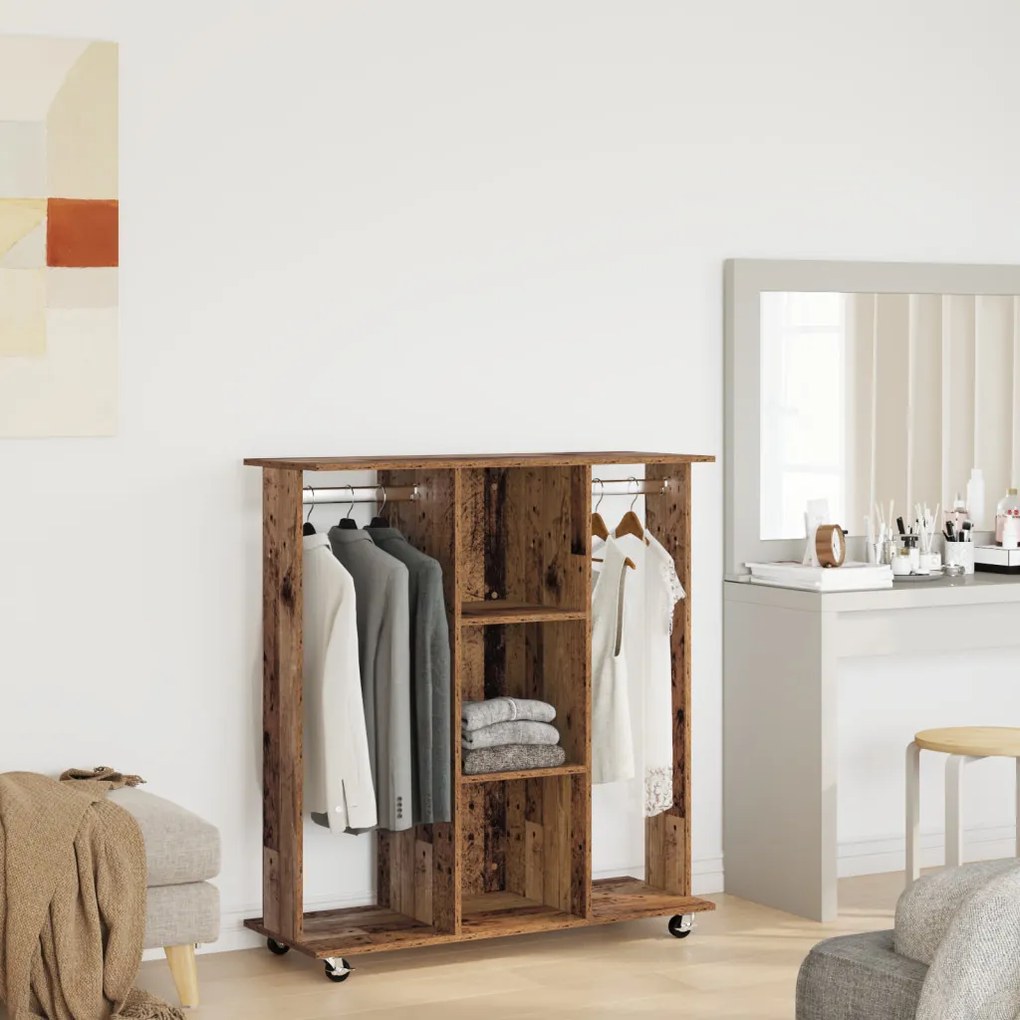 Ruhásszekrény Kerekekkel Régi Fa 102x38x110 cm Mérnöki Fa