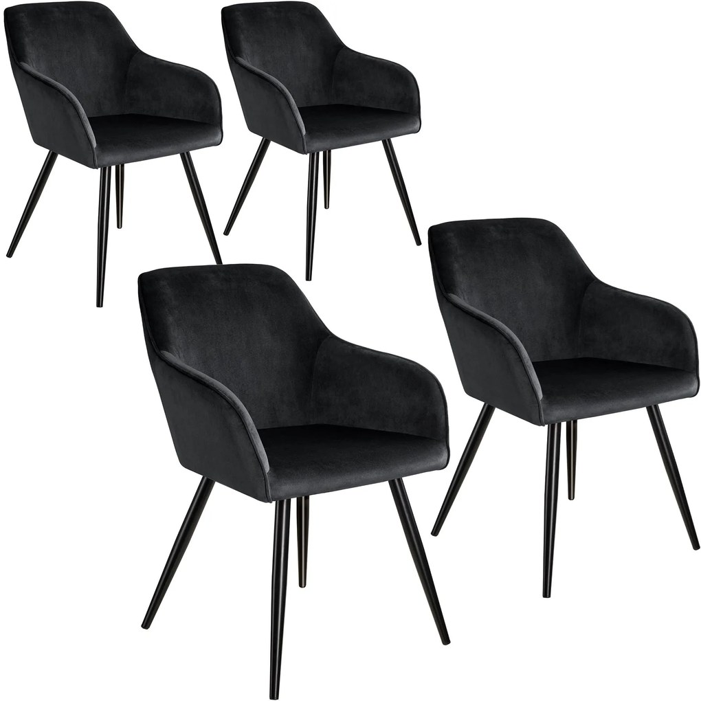 TecTake GmbH 404051 marilyn bársony hatású székek - fekete, 4 darabos készlet