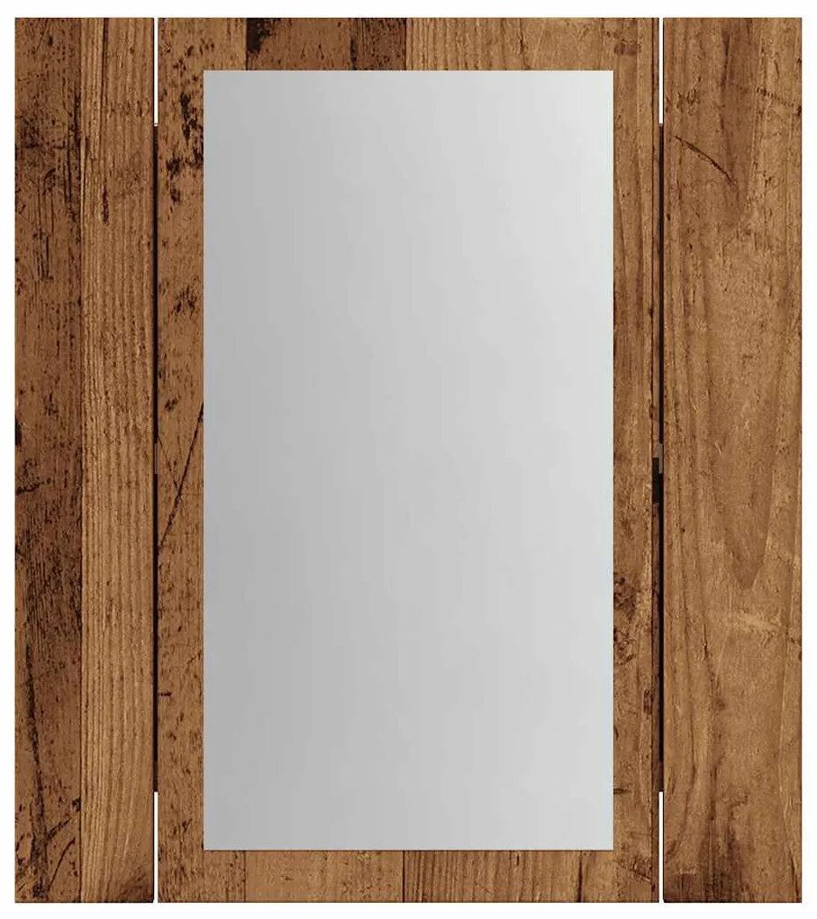 antik fa színű szerelt fa tükrös szekrény LED-del 40x12x45 cm