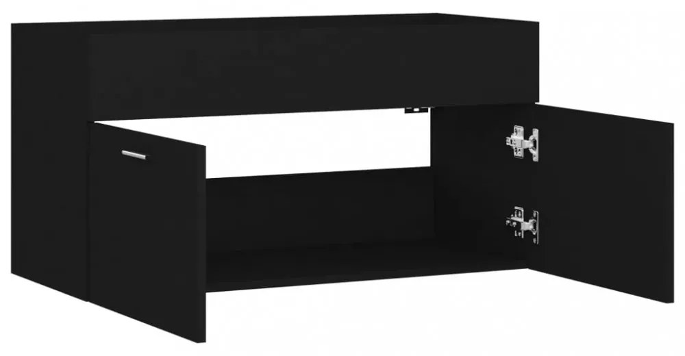 fekete szerelt fa mosdószekrény 90 x 38,5 x 46 cm