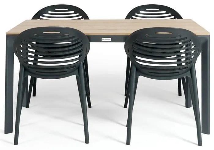Joanna fekete 4 személyes kerti étkezőszett székekkel és Thor asztallal, 147 x 90 cm - Bonami Selection