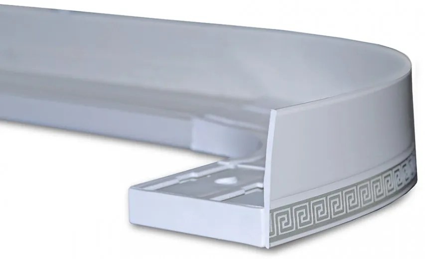 Mennyezeti sínes karnis dekor előlap fehér ezüst görög mintával 45 mm