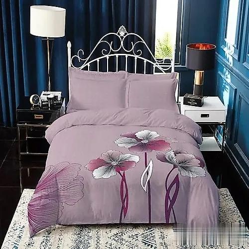 Pamut ágynemű mályva színben virág minta