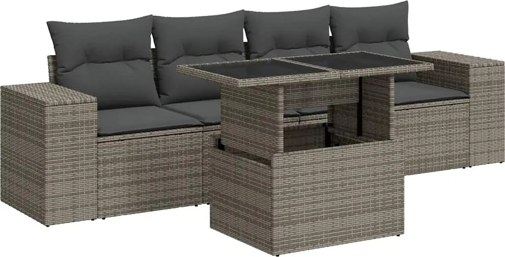 vidaXL 5 részes szürke polyrattan kerti ülőgarnitúra párnákkal