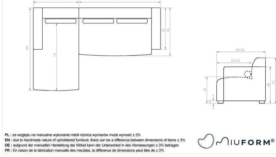 Fehér sarokkanapé (bal oldali) Flex Felix – Miuform