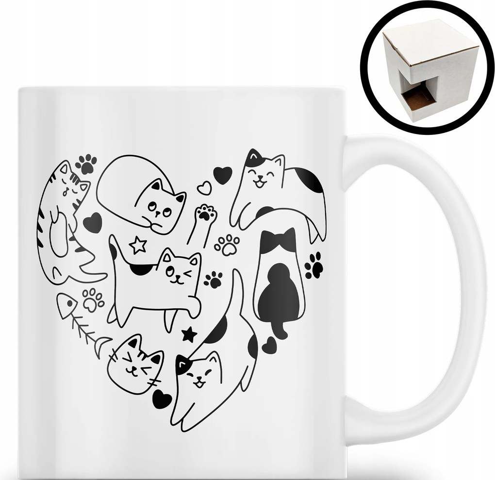 Bögre Aranyos Cica Macska Szív Vicces Születésnapi Ajándék 330ML Csomagolás