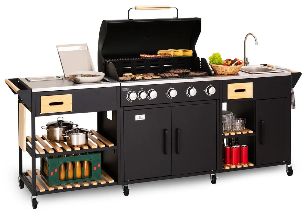 Jersey kültéri konyha gázgrillel és mosogatóval, 20,7 kW, 5+1 égővel, mobil