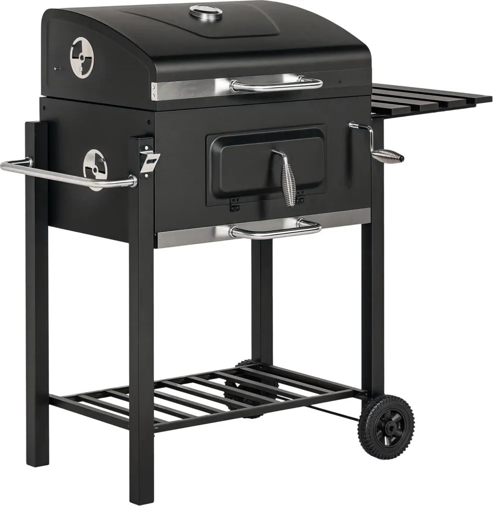 Outsunny Faszenes grillsütő, BBQ füstölő, 1 polc, 1 törölközőtartó, 2 grillrács, fekete