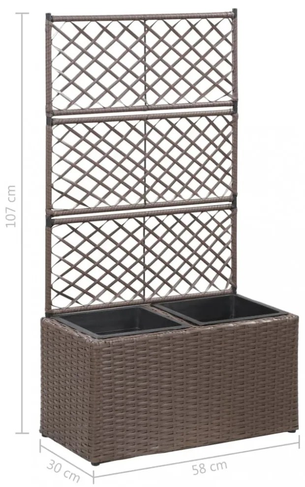barna rácsos polyrattan magaságyás 2 kaspóval 58 x 30 x 107 cm