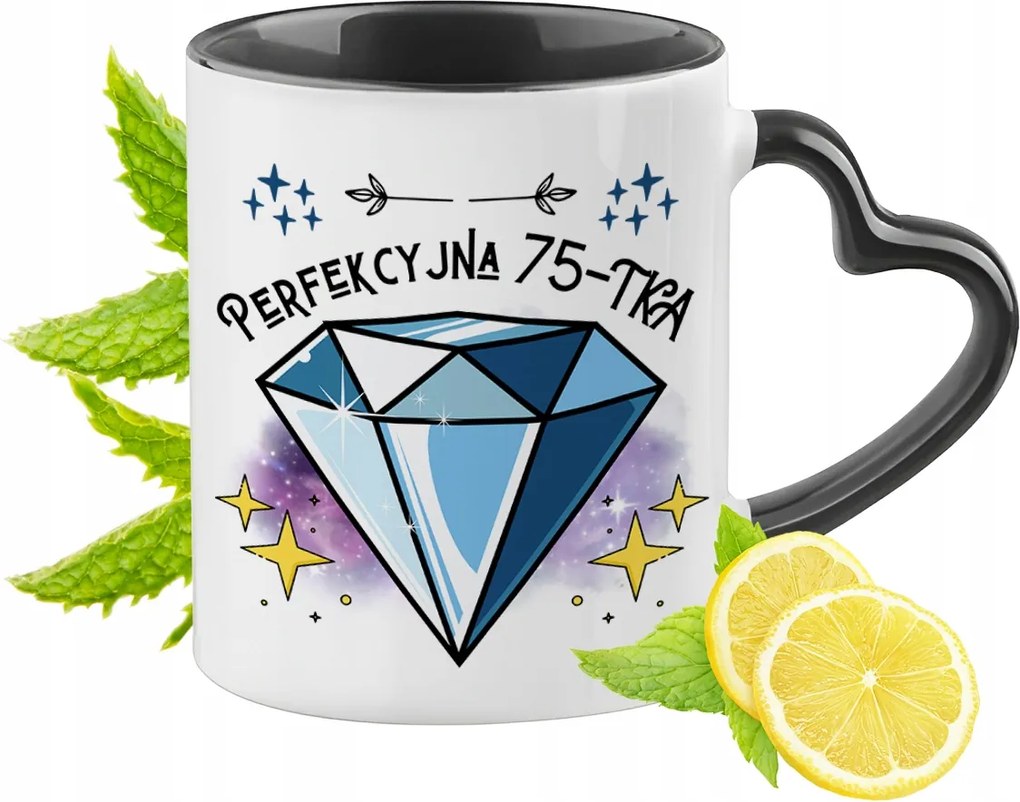 Születésnapra 75 75te Fekete Bögre Szív Alakú Füllel Ajándék