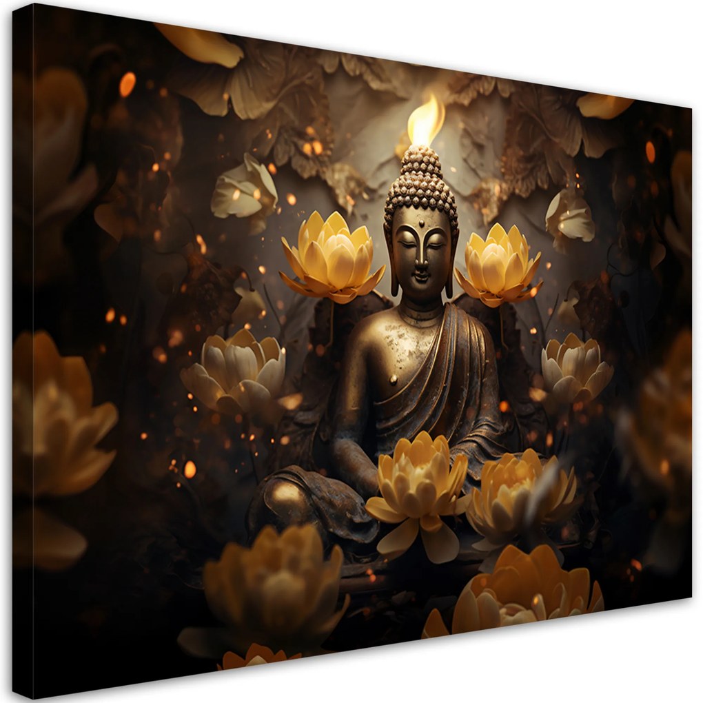 Gario Vászonkép Arany Buddha és lótuszvirág Méret: 100 x 70 cm