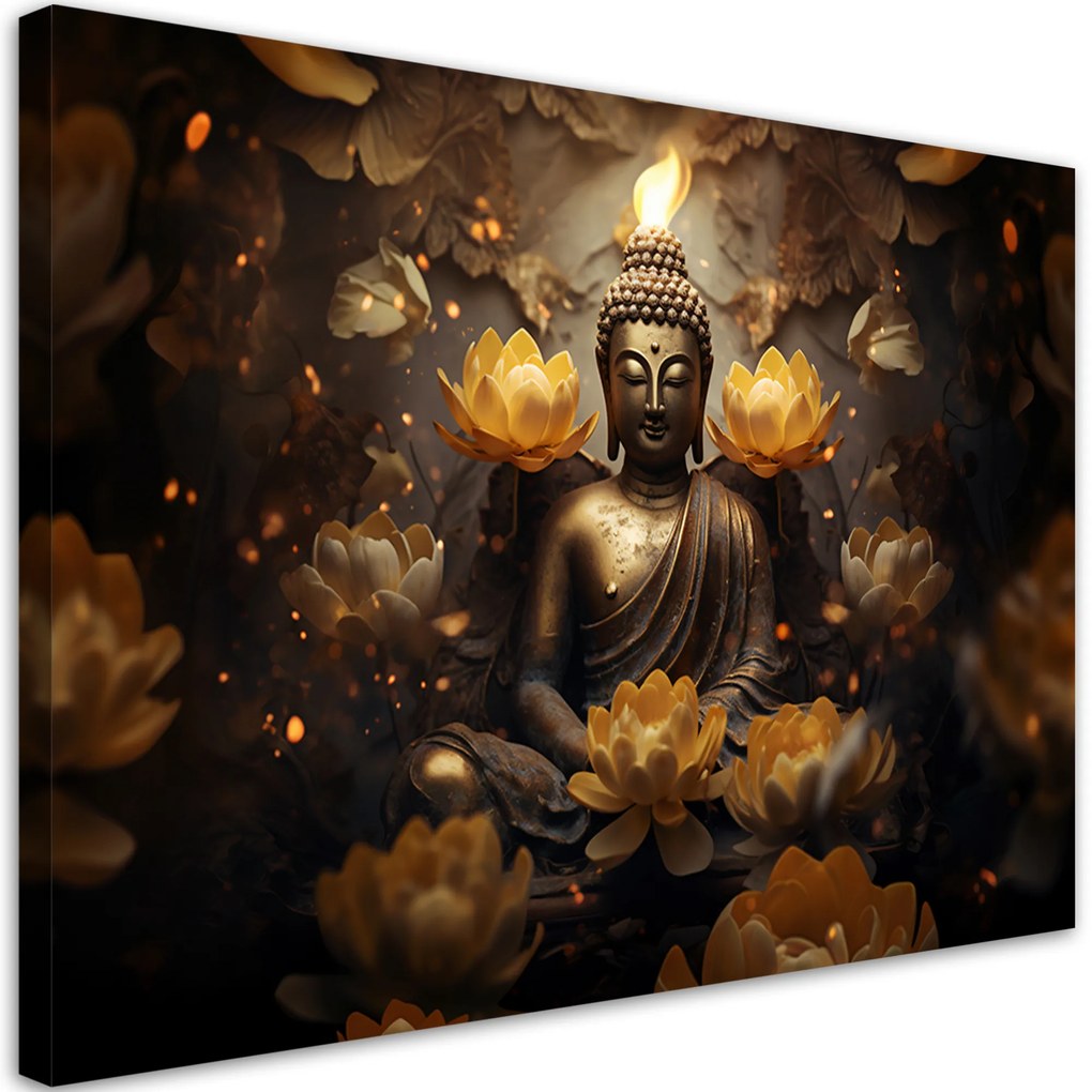 Gario Vászonkép Arany Buddha és lótuszvirág Méret: 60 x 40 cm