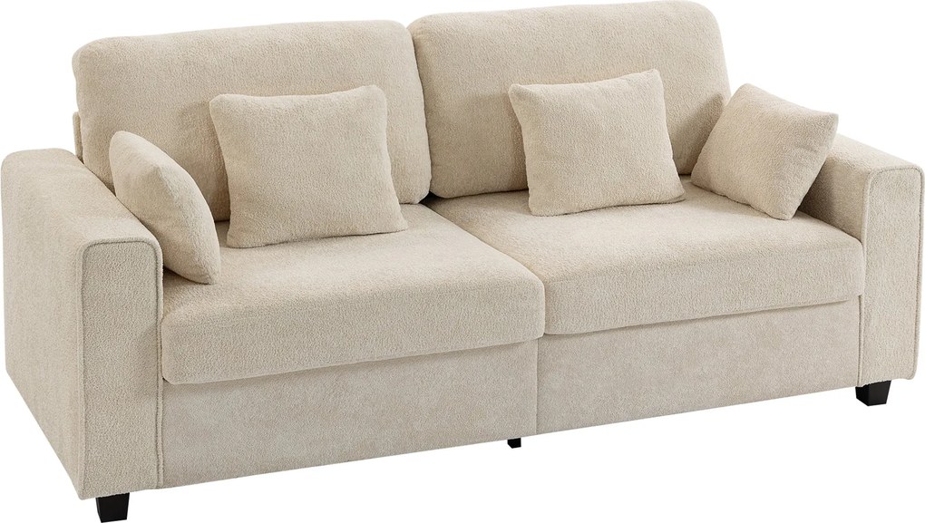 HOMCOM 3 személyes mély üléses kanapé, 211,5 cm széles, bársonyhatású kárpittal, 4 párnával | Aosom