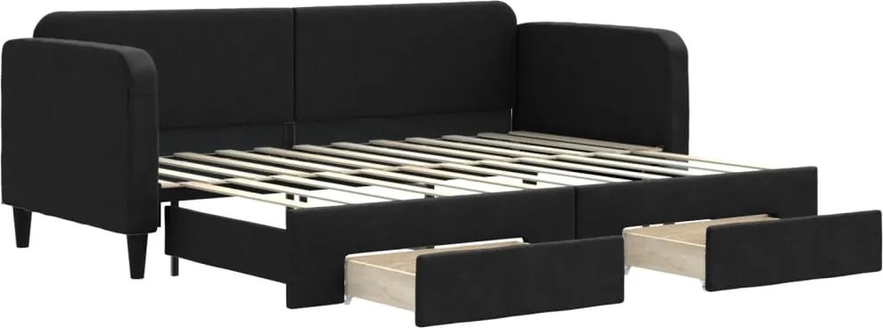 vidaXL fekete kihúzható szövet heverő fiókokkal 80 x 200 cm