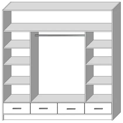 SANNA gardróbszekrény tükörrel, 200x215 cm, fehér