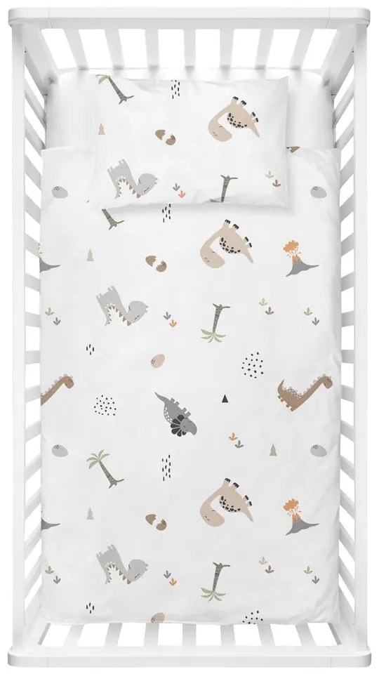 Fehér renforcé pamut gyerek ágyneműhuzat babaágyhoz 100x150 cm Dinozor – Mijolnir