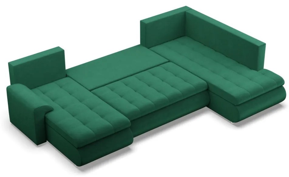 Tokio U sarokkanapé, 3 ágyneműtartóval, bársony, jobboldali, zöld
