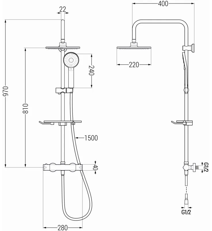 Mexen - KT40 zuhanygarnitúra Kai termosztatikus csapteleppel, fekete, 771504093-70