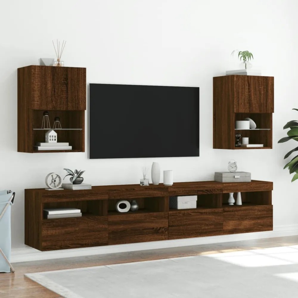 barna tölgyszínű TV-szekrény LED-lámpákkal 40,5x30x60 cm