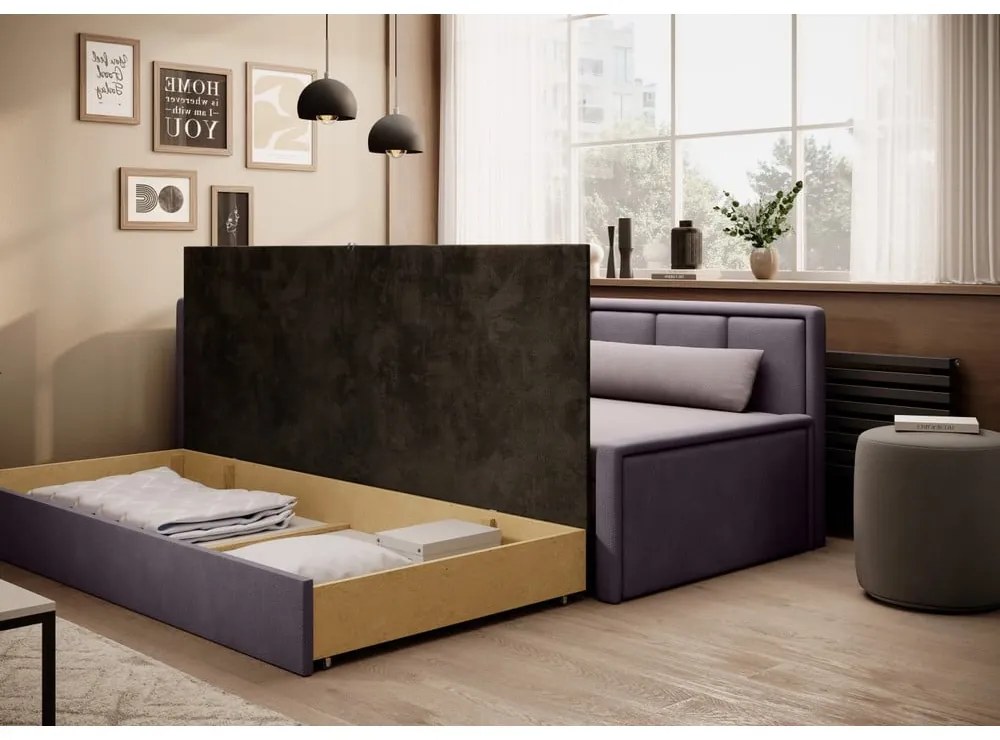 Rózsaszín zsenília kinyitható-tárolóhelyes kanapé 214 cm Fulgeo – ELTAP