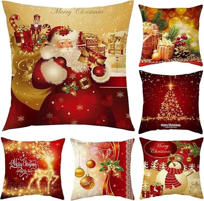 Párnahuzatok 45 x 45 cm Karácsonyi Ünnepi Téli 6 darabos szett