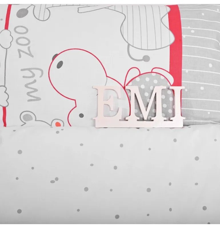 EMI ZOO szürke-piros gyermek ágyneműhuzat, Gyerekgarnitúra 90x130 + 45x65