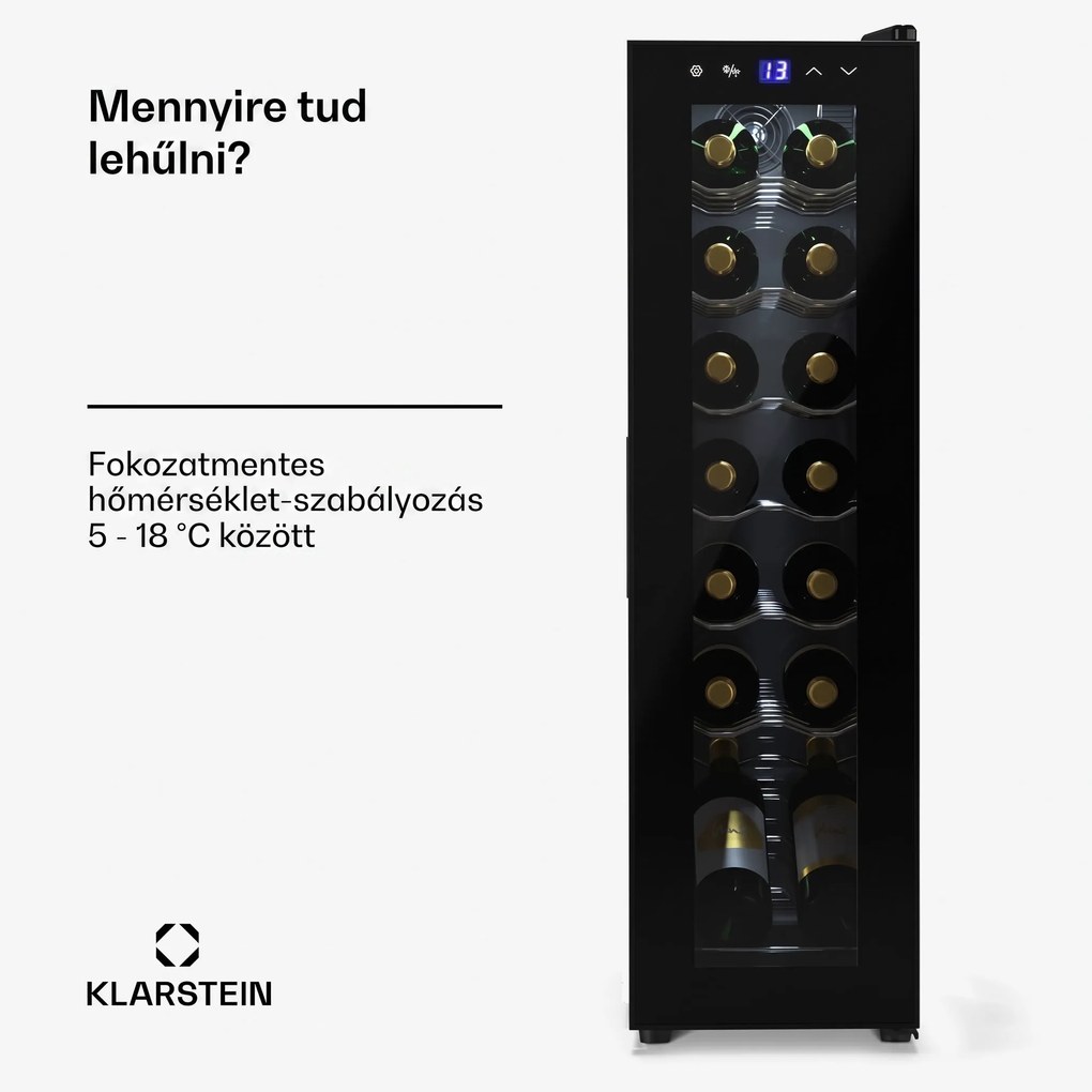 Klarstein Shiraz 14 Slim Uno borhűtő 14 palackhoz 5 - 18 °C érintővezérlés