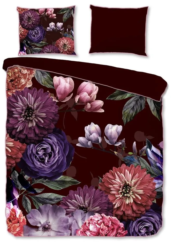 Gerbera organikus pamut egyszemélyes borvörös ágyneműhuzat, 140 x 220 cm - Descanso