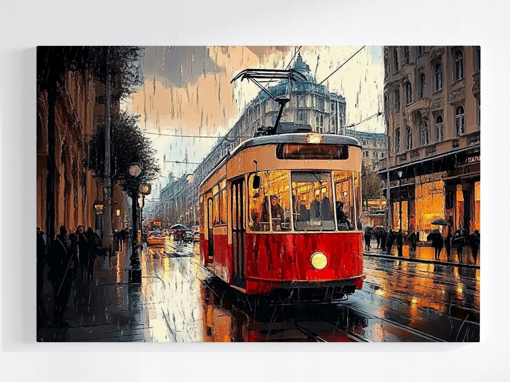 Poszter Város Utca Eső Villamos Közlekedés Utazás 120x80