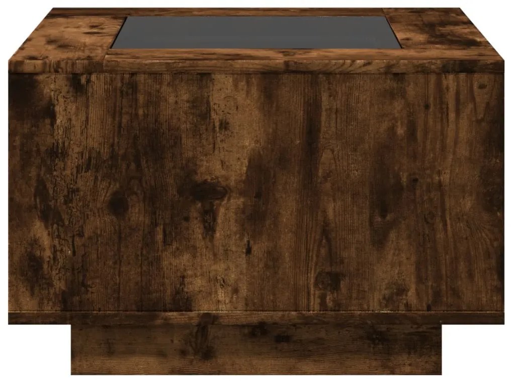 füstös tölgy szerelt fa dohányzóasztal LED-del 60 x 60 x 40 cm